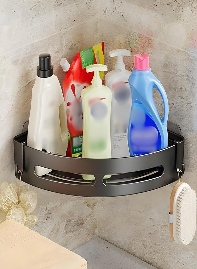 iSTAR Self-Adhesive Wall Mount Bathroom Corner Shelf Rack Organizer | Plastic Storage Shelves for Toiletries, Accessories & Kitchen Use - Black (1) - Image 1